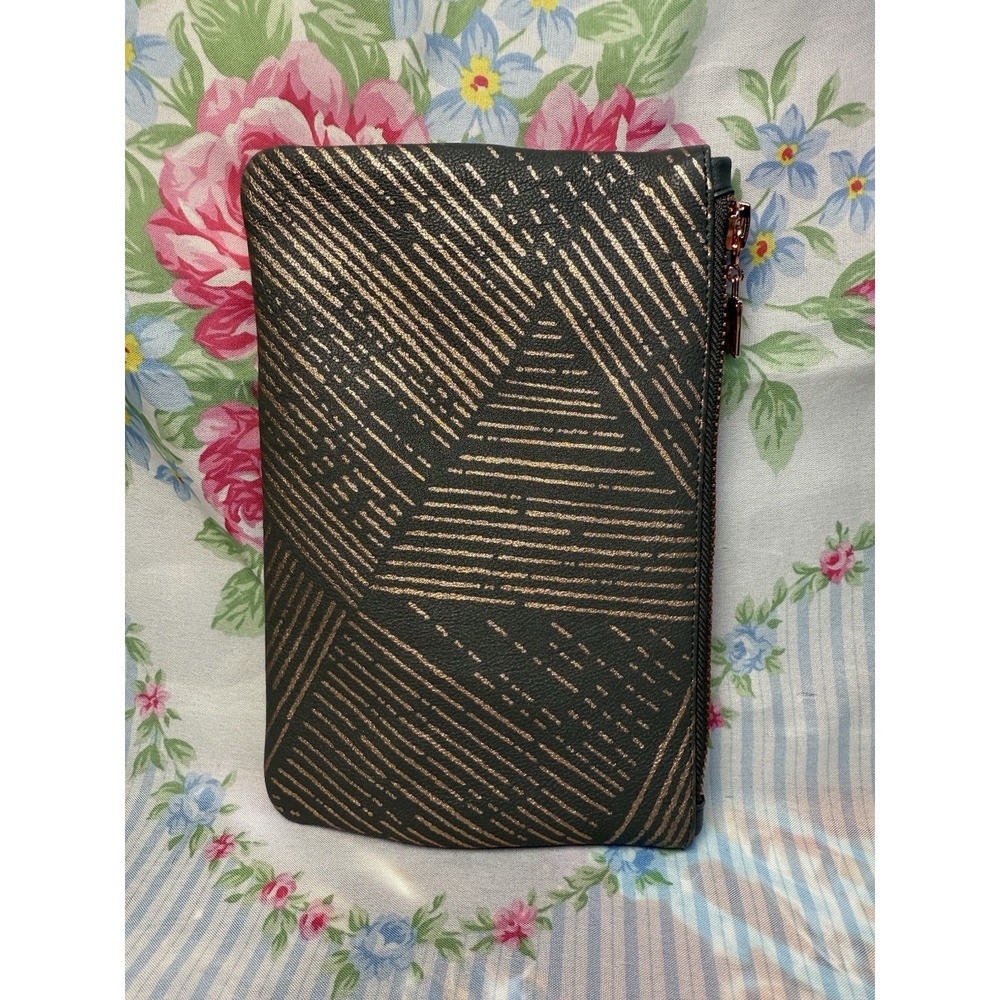 Erin Condren Planny Pack Black Gold Geometric Zip Pouch Belt Bag EC Case 5x8"‎